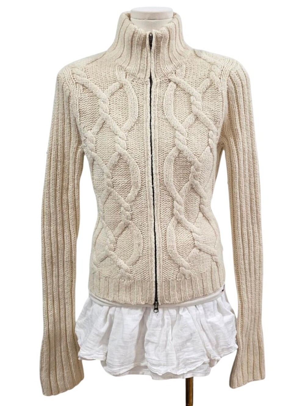 Abercrombie Vintage Cream Knit Long Sleeve Zip Up Sweater